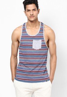 Bellfield Blue Printed Racer Back Vest men