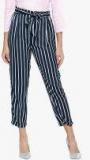 Besiva Navy Blue Striped Coloured Pant Women