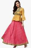 Bhama Couture Pink Self Design Flared Skirt With Top women