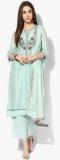 Biba Aqua Blue Solid Cotton Silk Salwar Kameez Dupatta women