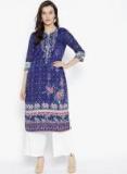 Biba Blue Printed Straight Kurta Women