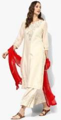 Biba Cream Embroidered Palazzo Kameez Dupatta men