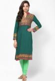 Biba Green Cotton Straight Kurta Women