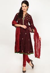 Biba Maroon Cotton Printed Suit Set Women