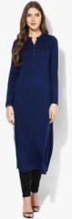 Biba Navy Blue Solid Cotton Kurta women