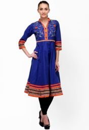 Bitterlime Royal Blue Embroidered Kurta women