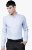 Black Coffee Blue Self Design Slim Fit Formal Shirt Men