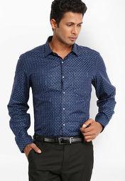 Black Coffee Checks Navy Blue Formal Shirt Men