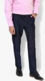 Blackberrys Navy Blue Textured Slim Fit Formal Trouser Men