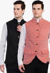 Blimey Pink Solid Regular Fit Reversible Nehru Jacket Men