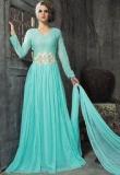 Blissta Light Blue Embroidered Gown With Dupatta Women