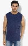 Blue Saint Navy Blue Printed Slim Fit Round Neck Vest men