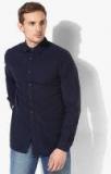 Blue Saint Navy Blue Solid Slim Fit Casual Shirt Men