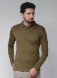 Blue Saint Olive Solid Slim Fit Polo T Shirt Men