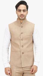 Bluethreads Beige Solid Nehru Jacket Men