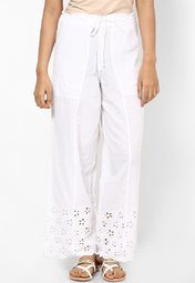 Bohemyan Blue White Cutwork Straight Pant Women