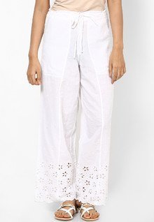 Bohemyan Blue White Cutwork Straight Pant women