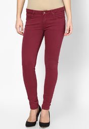 Bossini Maroon Solid Trouser Women