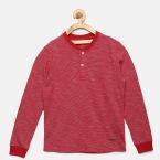 Bossini Red Printed Henley Neck T Shirt Boys