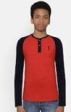 Bossini Red Solid Henley Neck T Shirt Boys