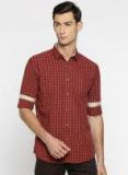 British Club Maroon & Beige Slim Fit Checked Casual Shirt Men