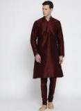 British Club Men Maroon Solid Kurta With Churidar