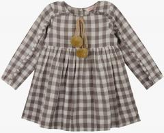 Budding Bees Brown Checked Casual Dress girls