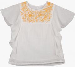 Budding Bees Off White Self Design Casual Top girls