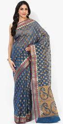 Bunkar Blue Embroidered Saree women