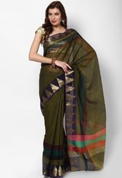 Bunkar Chanderi Banarasi Border Mehandi Green Saree Women