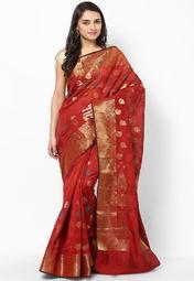 Bunkar Faux Cotton Banarasi Fancy Red Saree Women