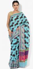 Bunkar Light Blue Printed Banarasi Saree women