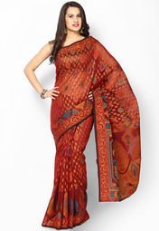 Bunkar Organza Cotton Resham Work Banarasi Maroon Saree Women