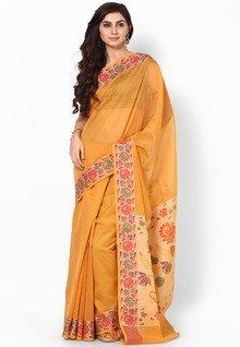 Bunkar Organza Silk Check Banarasi Aanchal Border Mustered Saree women