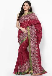 Bunkar Supernet Embriodery Banarasi Fancy Rani Pink Saree Women