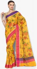 Bunkar Yellow Printed Banarasi Saree women