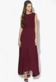 Calgari Maroon Solid Maxi Dress Women