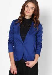 Calgari Solid Blue Winter Jacket Women