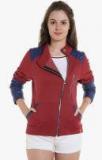 Campus Sutra Maroon Solid Sweat Jacket Women