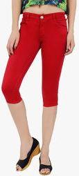 Carrie Red Solid Capris Women