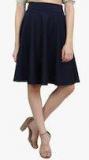 Cation Navy Blue Solid Flared Skirt Women