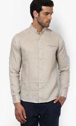 Celio Beige Linen Regular Fit Casual Shirt Men