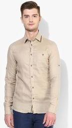 Celio Beige Solid Regular Fit Casual Shirt men