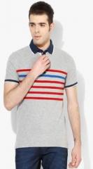 Celio Grey Striped Polo T Shirt men