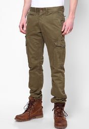 Celio Khaki Solid Cargo Men