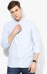 Celio Light Blue Striped Regular Fit Casual Shirt men