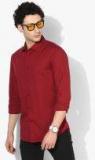 Celio Maroon Slim Fit Solid Casual Shirt men