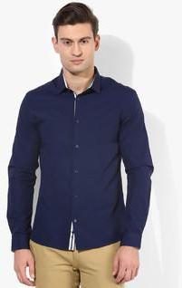 Celio Navy Blue Slim Fit Casual Shirt men