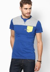 Celio Printed Blue Slim Fit Crew Neck T Shirt Men