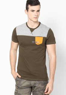 Celio Printed Olive Slim Fit Crew Neck T Shirt men